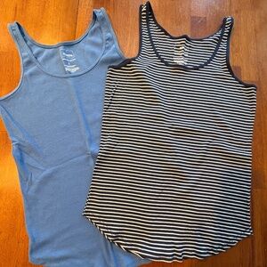 Sonoma Tank Tops Womens Size L Sleeveless Top Striped and Solid Blue 2 Tops EUC